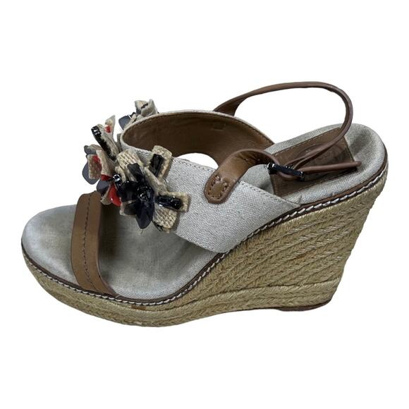 Tory Burch Mallory Lin Natural Wedge Espadrille Sandal - Picture 3 of 7